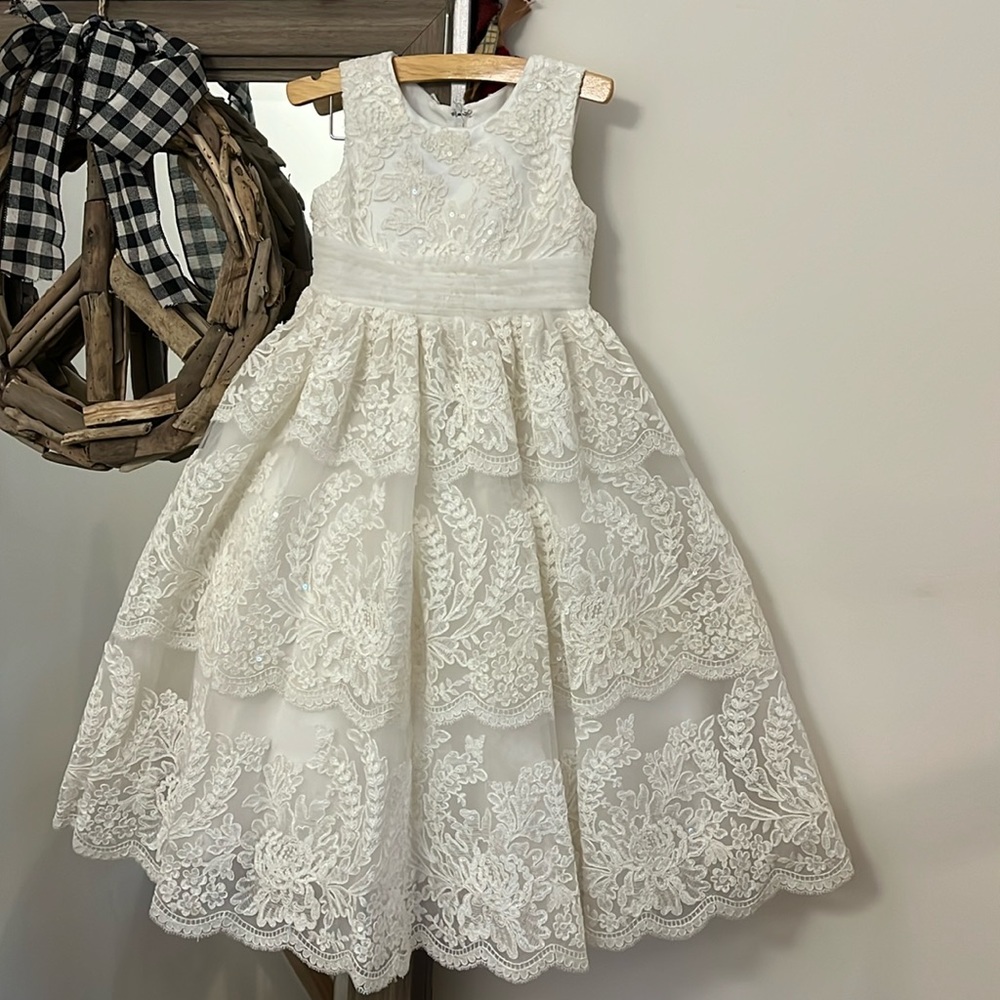 Ivory tiered lace dress